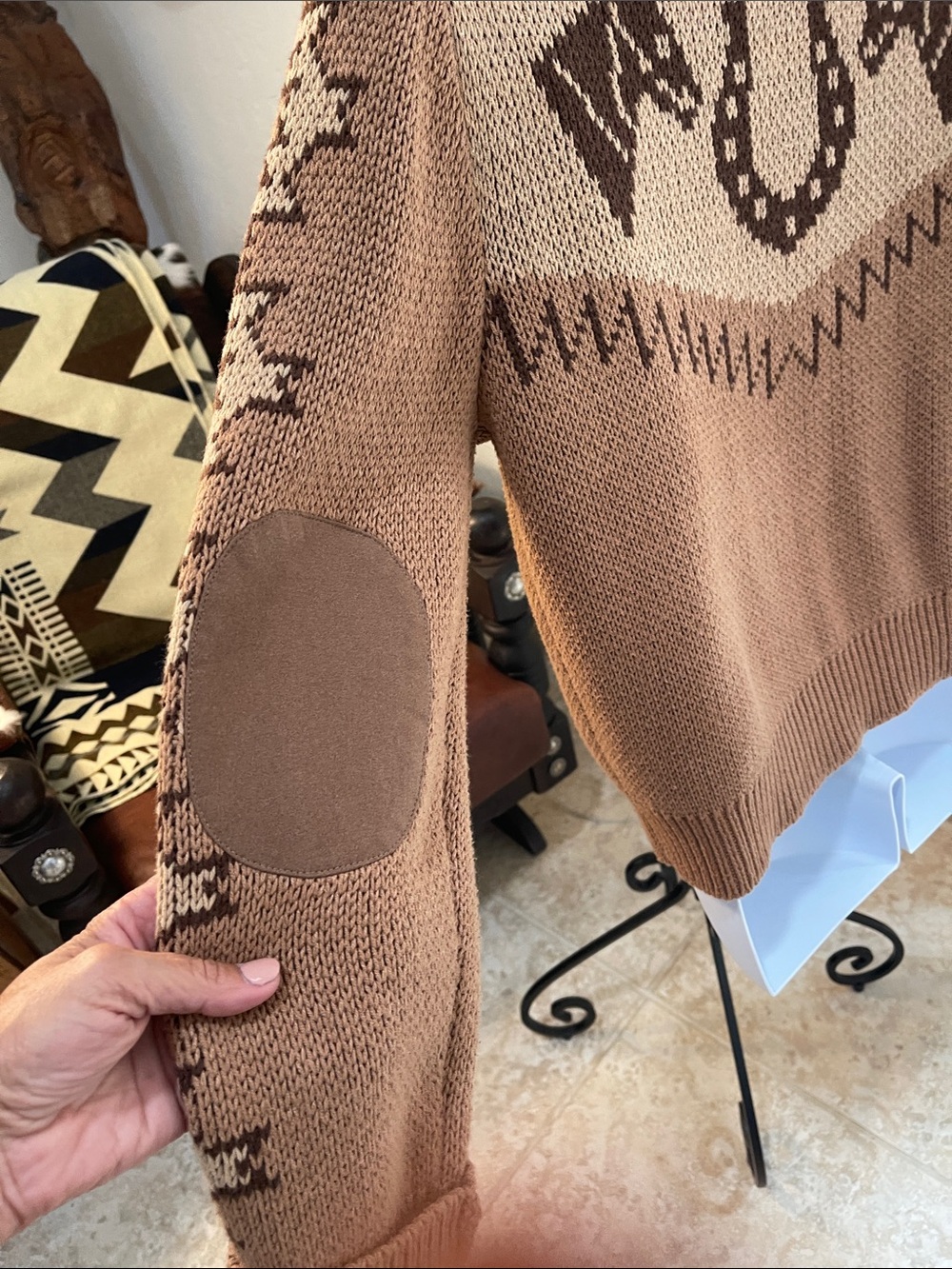 Tasha Polizzi Tan and Brown Dakota Western Horse Motif Cardigan - Picture 6 of 14